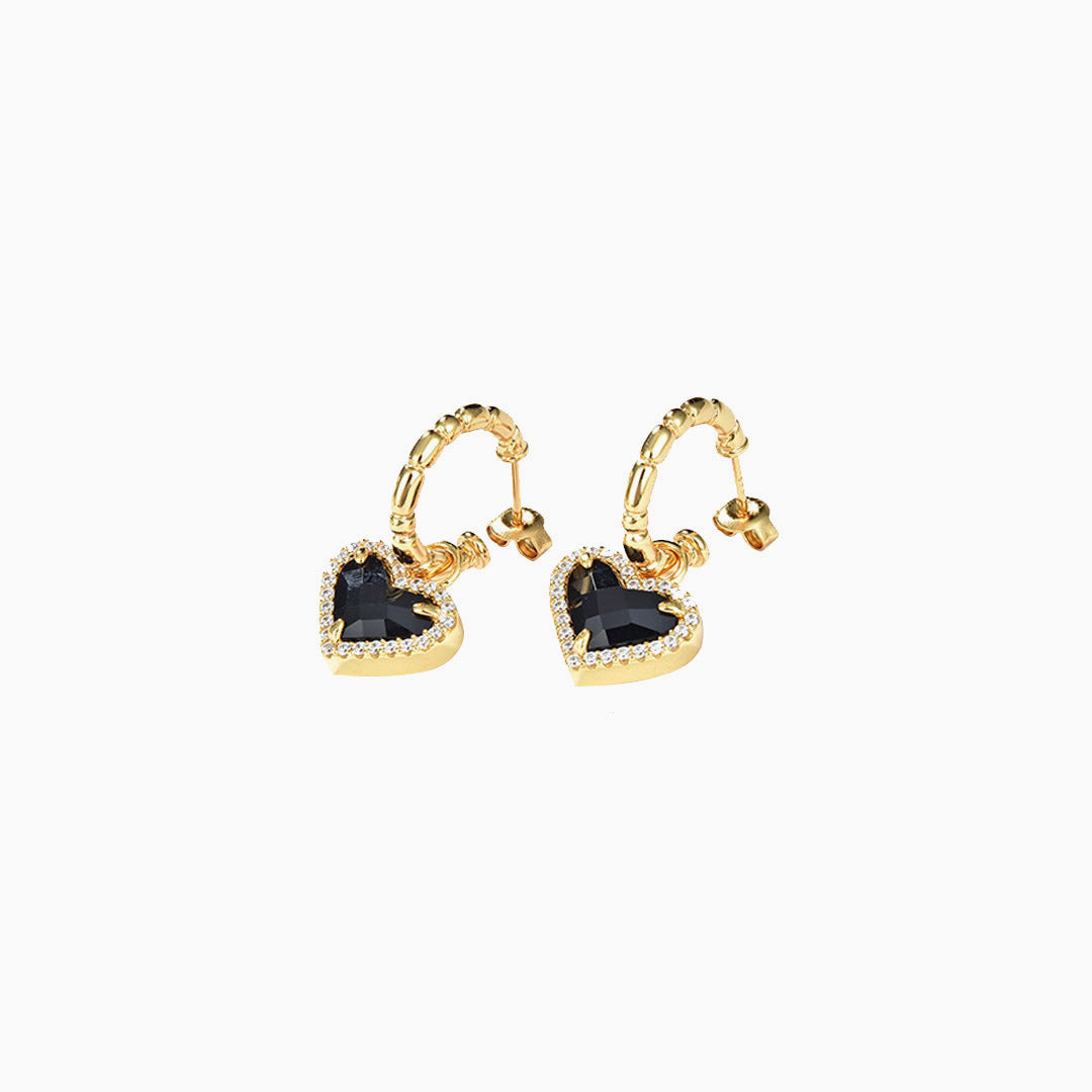 Vintage Rhinestone Embellished Sweetheart Drop Earrings - Black