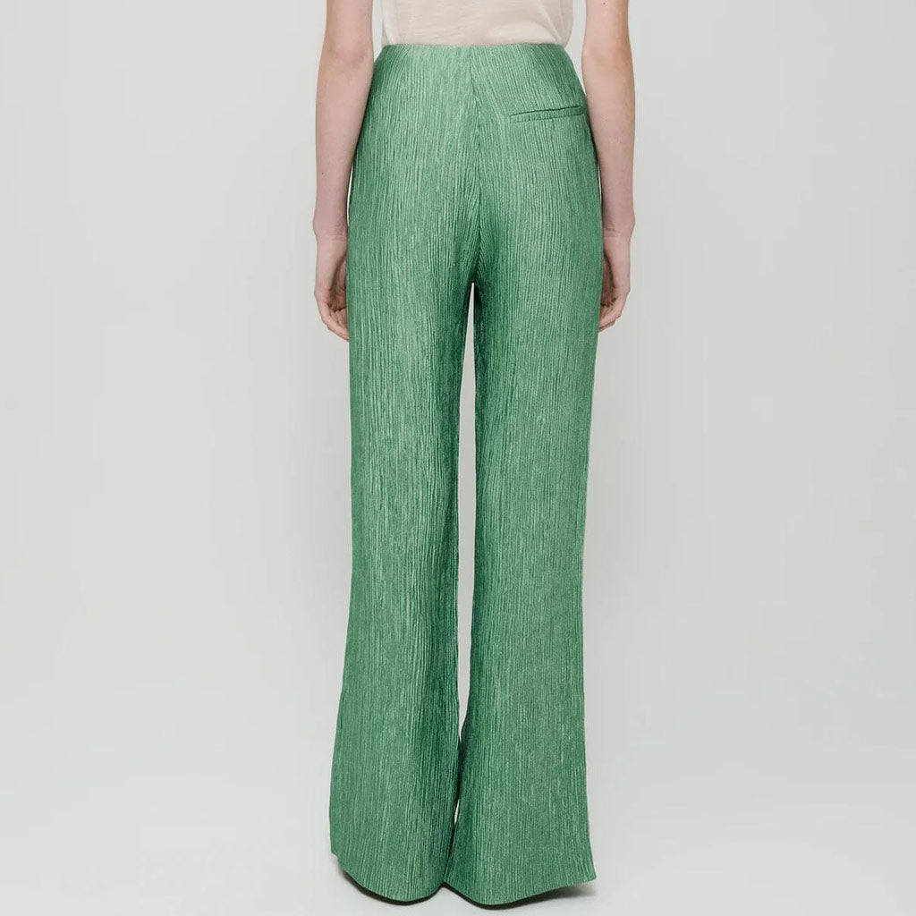 Vintage Ruched High Waist Side Slit Straight Leg Bootcut Pants - Green