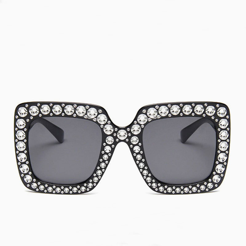 Vintage Style Galaxy Rhinestone Frame Square Sunglasses - Black